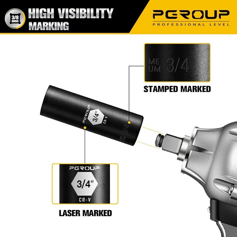 pgroup 3/8” Drive Deep Impact Socket, SAE(3/4 Inch socket), 6-Point, Cr-V Steel With Black Manganese Phosphate Coating - Image 5